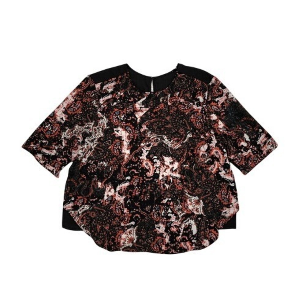 Charles Henry Black Orange Boxy Loose Short Sleeve‎ Blouse Size Medium